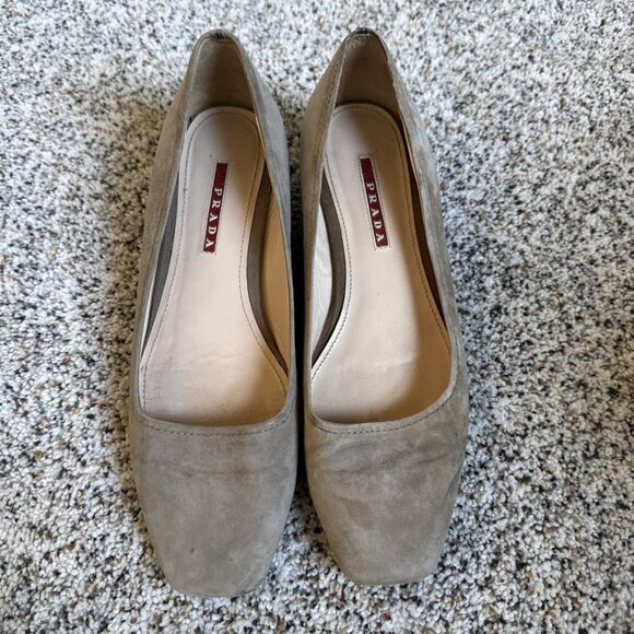 Prada Shoes Wedge Hidden Heel Women’s Size US 9/ EU 39 Taupe Classic Square Toe - Picture 6 of 13